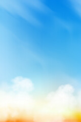 Wall Mural - sunset sky,cloud background,vertical summer sky in blue,orange,yellow gradeint with fluffy cloudy ov