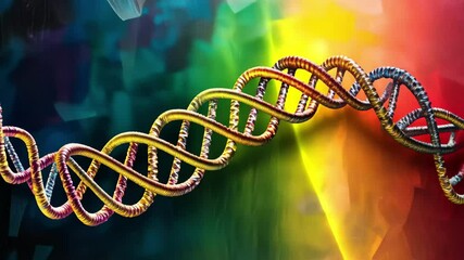 Aufkleber - Dna strand intertwines with colorful data processing background in a vibrant scientific representation, dna strand over data processing on colourful background