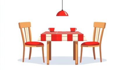 Poster - Simple cartoon dining table and chairs, interior design, no people, use for social media, web, design elements