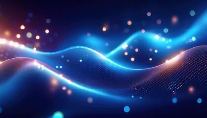 Aufkleber - futuristic glowing blue wave with digital particles and bokeh light on dark background, abstract technology concept for ai, data visualization, and innovation

