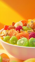 Poster - Vibrant fruit bowl filled with fresh fruits and nuts captured under warm light