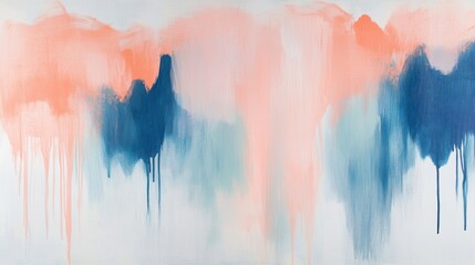 Poster - Soft pencil strokes create a vibrant abstract art piece with pastel coral and deep blue drips