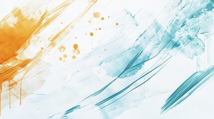 Poster - Minimalist pencil strokes create a harmonious blend of orange and teal washes on textured paper