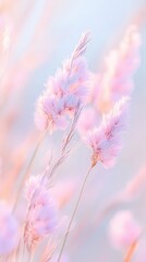 Poster - Soft pastel flowers with ethereal bokeh create a dreamy atmosphere in a serene garden setting during golden hour