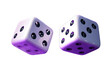 © Daniel - 3d Rolling dice icon isolated on purple background. White roll cubes for gamble games concept, casino token concept. 3d dice cube icon. 3d render.