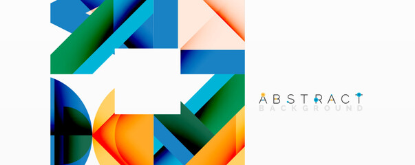 Poster - Abstract geometric composition with interlocking circular and angular shapes, featuring smooth gradients and sharp contrasts on a white background