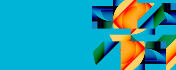 Poster - Abstract geometric composition with interlocking circular and angular shapes, featuring smooth gradients and sharp contrasts on a white background