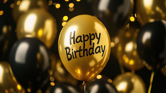 Beautiful shiny helium balloon with Happy Birthday inscription against background of others balloons