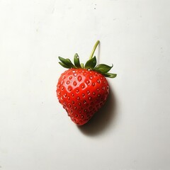 Poster - Single ripe strawberry with dewdrops resting on a light surface in a natural setting during daylight