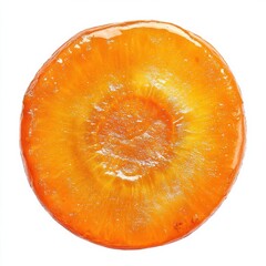 Poster - Roasted carrot slice with a shiny caramelized finish on a white background, showcasing its vibrant orange color and texture