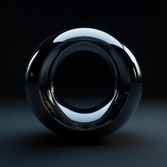 Aufkleber - Abstract Black Torus Sculpture with Striking Reflections and Dark Background for Modern Art Aesthetic