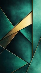 Fototapete - Geometric background featuring overlapping shapes in various hues of green and gold with a modern design aesthetic
