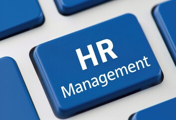 Poster - Blue Keyboard Key HR Management Concept for Business Technology