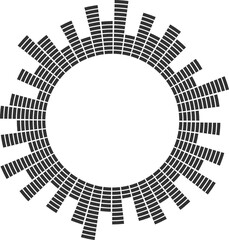 Poster - Sound music circular equalizer. Radial audio sound icon. Round abstract graphic of voice and echo. Frequency geometric bar.