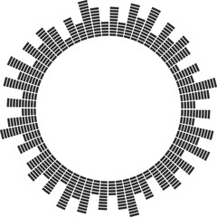 Poster - Sound music circular equalizer. Radial audio sound icon. Round abstract graphic of voice and echo. Frequency geometric bar.