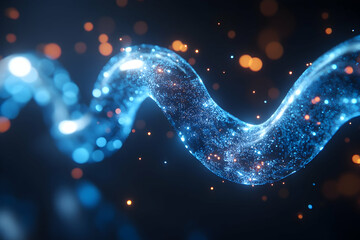 Poster - glowing blue energy swirls in dark space, sparkling particles. abstract digital art