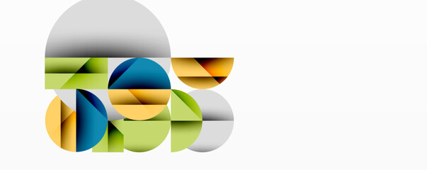 Aufkleber - Modern abstract composition with layered circles and angular segments featuring gradients, transparency effects, and a structured geometric layout