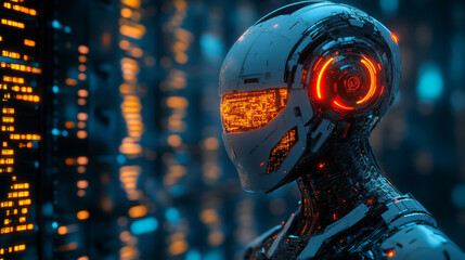 Poster - Futuristic robot with glowing features in digital environment