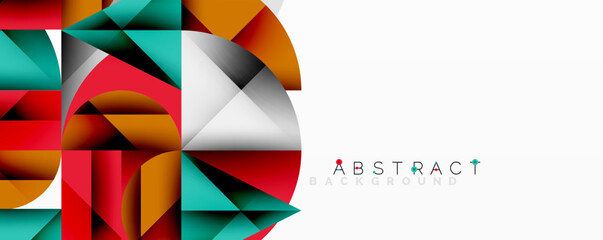 Poster - Abstract geometric artwork with overlapping circles and gradients, circle square triangle shapes background featuring sharp angular cuts, smooth shading, and structured layered composition
