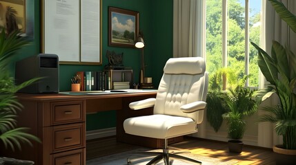 a cozy workplace in a home office with a white