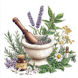 mortar with herbs