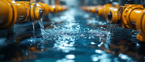 Poster - Water flowing through industrial pipes in clean facility