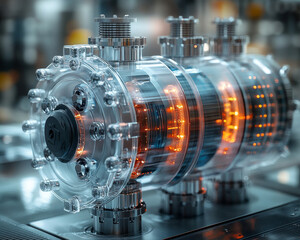 Poster - high tech electric valve with transparent casing and glowing elements