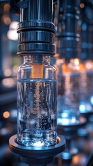 Poster - Futuristic water purification system with bubbles in glass container