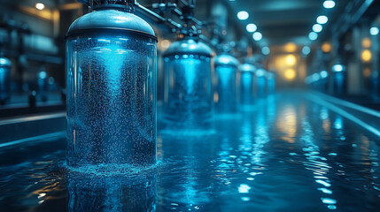 Poster - Futuristic water purification plant with AI driven technology and clear water