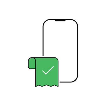 check mark with phone icon like apply now or confirm. flat trend modern logotype graphic web outline design element isolated on white. concept of electronic wallet or ewallet easy transaction sign