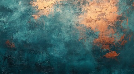  Textured abstract artwork featuring teal blue and copper hues beautifully mixed