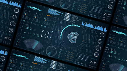 Poster - Blue digital money logo with head up display (HUD UI) panel and futuristic technology abstract background crypto currency finance and digital money