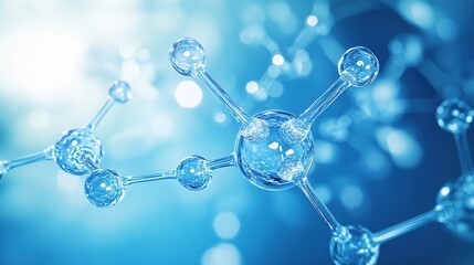 Poster - Abstract connection of transparent hydrogen molecules on a blue background, 32K Resolution