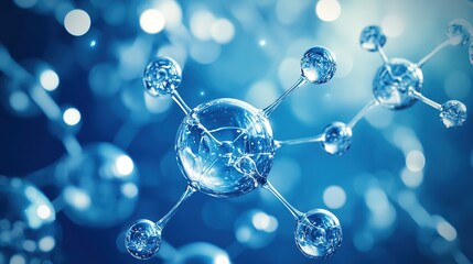 Poster - abstract connection of transparent hydrogen molecules on a blue background, 32k resolution