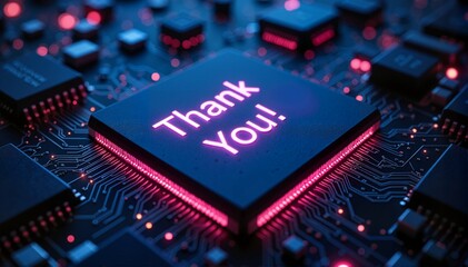 Close-up view of a glowing microchip with the phrase 