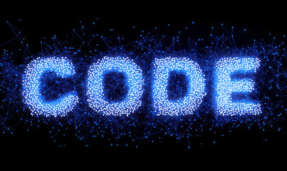 Code low poly technology background with abstract polygonal digital design