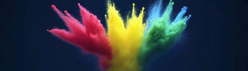 Poster - Colorful powder explosions erupting into the air against dark backdrop