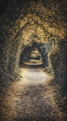 Poster - A pathway tunnel created by overhanging trees in the autumn