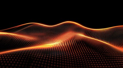 Poster - Glowing orange lines and dots create a digital landscape with curves