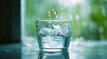 Poster - Water Droplets Falling Into Glass Creating A Beautiful Splash