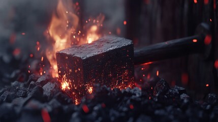 Poster - A glowing hot metal bar ready for expert blacksmith hammering action