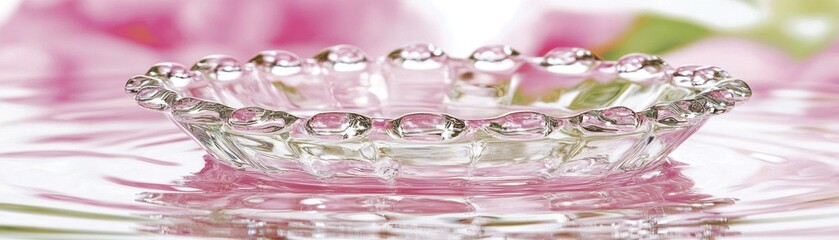 Poster - A clear glass bowl resting on a pink and watery surface