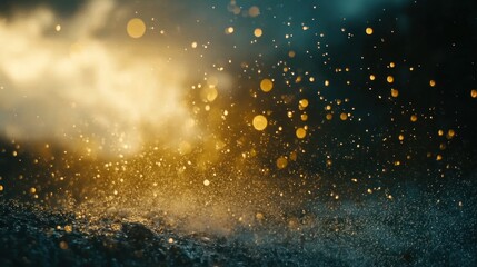 Poster - A beautiful golden sparkle over a dark blue and gold scene