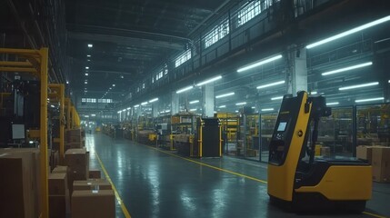 Poster - Interior view of a large industrial warehouse with equipment