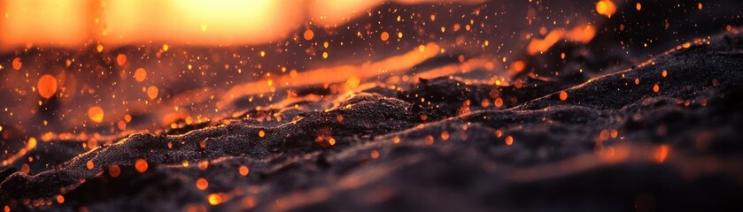 Poster - The close up view of orange sparks floating above texture