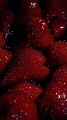 Poster - Shiny Red Berries Covered in Water Droplets Are Grouped Together