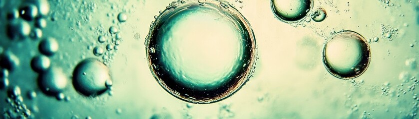 Poster - Several clear bubbles floating in a liquid background