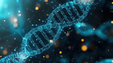 Poster - An advanced AI system projects a dynamic DNA sequence in mid-air, assisting geneticists in decoding hereditary diseases
