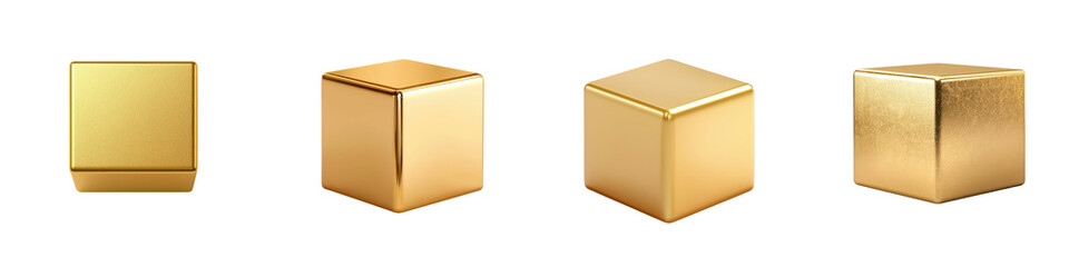 Fototapete - A set of four identical shiny golden metallic cubes displayed against a plain background showcasing the simple elegant and minimalist design