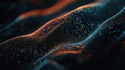 Poster - Abstract digital art displays wavy patterns with illuminated dots across the dark space